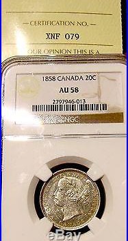 1858 Canada Victoria 20 Cents Silver ICCS NGC AU-58 UNC cross over
