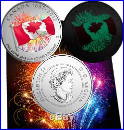 1867-2017 Canada 150 Glow-In-Dark Proudly Canadian Flag Fireworks $5 Silver Coin