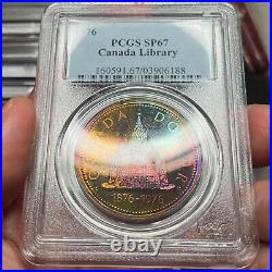 1876-1976 $1 SP67 Toned Canada Library Silver Dollar Beautiful Rainbow Toning