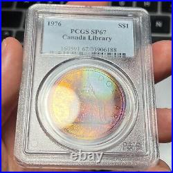 1876-1976 $1 SP67 Toned Canada Library Silver Dollar Beautiful Rainbow Toning