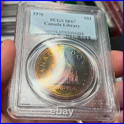 1876-1976 $1 SP67 Toned Canada Library Silver Dollar Beautiful Rainbow Toning