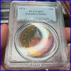 1876-1976 $1 SP67 Toned Canada Library Silver Dollar Beautiful Rainbow Toning