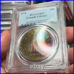1876-1976 $1 SP67 Toned Canada Library Silver Dollar Beautiful Rainbow Toning