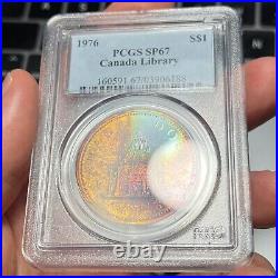 1876-1976 $1 SP67 Toned Canada Library Silver Dollar Beautiful Rainbow Toning