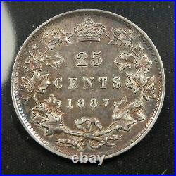1887 Canada 25 Cents Silver. Rare Key Date. EF attracively toned