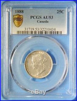 1888 Canada Victoria Silver 25 Cents Coin KEY DATE PCGS AU53 Almost Uncirculated