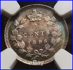 1896 Silver Canada 5 Cents Queen Victoria Coin Ngc About Uncirculated 58