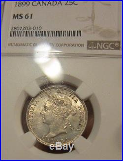 1899 Canada Victoria 25 Cents Silver NGC MS-61 BU UNC