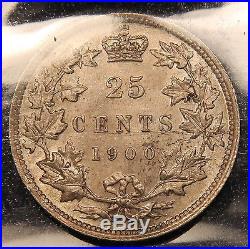 1900 Canada silver 25 cents ICCS MS-62 Uncirculated Queen Victoria Coin