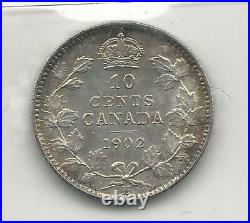 1902H Canadian Silver Dime 10c ICCS Graded MS-64