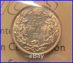 1902 H Canada 25 Cents Silver Uncirculated UNC BU ICCS MS-64