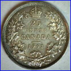 1902 H Canada Silver Twenty Five Cents Almost Uncirculated 25c Coin Edward VII