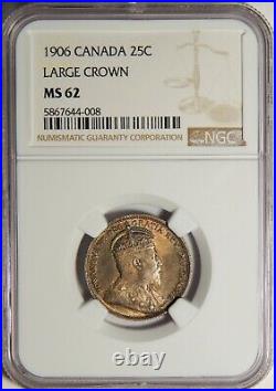 1906 Canada Silver 25 Cents Large Crown NGC MS-62 25c 1906 Canada Silver 25 Cents Large Crown NGC MS-62 25c