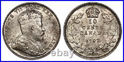 1907 Canada Silver Ten Cents ICCS MS-64 Light Toning Nice Condition