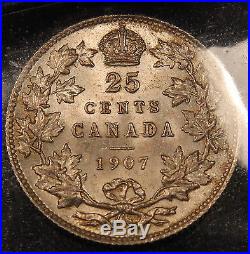 1907 Canada silver 25 cents ICCS MS-64 Near Gem Uncirculated WK 188