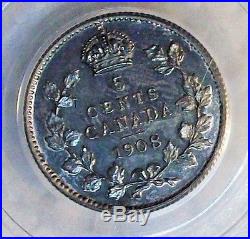 1908 Canada Edward VII Specimen Silver 5 Cents Pcgs Sp-61 L@@k