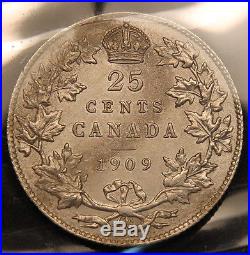 1909 Canada Silver 25 Cents ICCS MS-60 Uncirculated King Edward VII Quarter