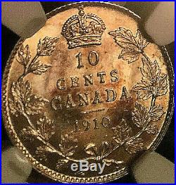 1910 CANADA SILVER 10 CENTS DIME COIN NGC MS-63 Very lustrous Uncirculated