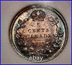 1910 CANADA SILVER 5 CENTS ROUND LEAVES/BOW TIE -NGC AU 55 SCARCE! -d184dutsc2