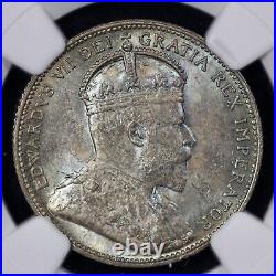 1910 Canada Silver 25c NGC MS 64 Light Sea Toning