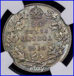 1910 Canada Silver 25c NGC MS 64 Light Sea Toning