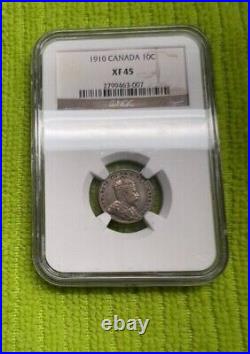 1910 Canada Ten Cents XF 45 NGC. 925 SILVER 10C Coin