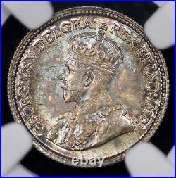 1913 Canada 5c NGC MS 64 Magenta with Blue Toning