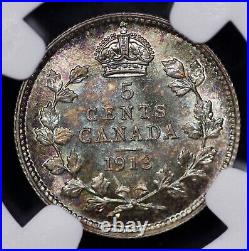 1913 Canada 5c NGC MS 64 Magenta with Blue Toning