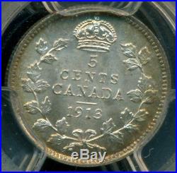 1913 Canada Silver 5 Cent, PCGS MS66+