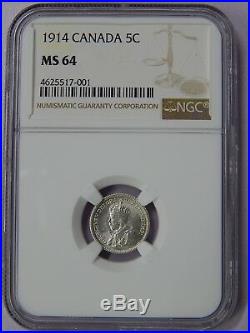 1914 Canada Silver 5 Cents NGC MS-64
