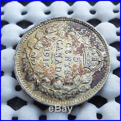 1915 Key Date Toned Uncirculated King George V 5 Cent Canada Silver Coin