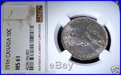 1916 Canada 50 CENTS Silver Coin KING GEORGE, NGC CERTIFIED MS 61 UNCIRCULATED