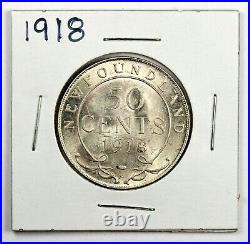 1918C CANADA Newfoundland Silver 50 Cents Coin BU Uncirculated
