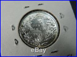 1918 25 Cent Coin Canada Twenty Five Cents King George V. 925 Silver MS63+ Grade