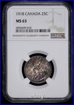 1918 Canada Silver 25c NGC MS 63 Deep Copper Toining