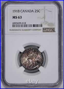 1918 Canada Silver 25c NGC MS 63 Deep Copper Toining