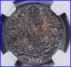 1918 Canada Silver 25c NGC MS 63 Deep Copper Toining