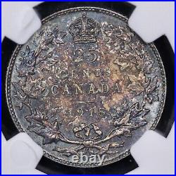 1918 Canada Silver 25c NGC MS 63 Deep Copper Toining