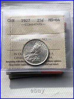 1927 Canada Silver Twenty Five Cent Quarter ICCS MS64WOW