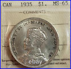 1935 CANADA $1 King George VI Silver One Dollar Coin ICCS Graded MS-65 KEY DATE