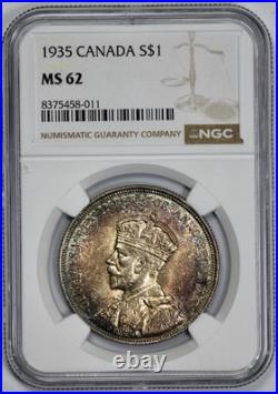 1935 Canada $1 Silver Dollar NGC MS 62 Rainbow Toned