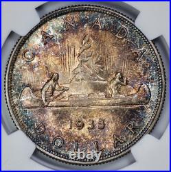 1935 Canada $1 Silver Dollar NGC MS 62 Rainbow Toned