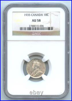 1935 Canada Silver Dime, NGC AU58, George V Design, Free Shipping