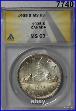 1935 Canada Silver Dollar Anacs Certified Ms63 Flashy! #7740