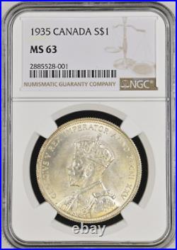 1935 Silver Dollar George-v S1$ Canada Km# 30 Choice Bu Ngc Ms63 Blast White