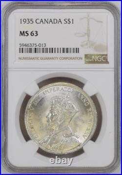 1935 Silver Dollar George-v S1$ Canada Km# 30 Choice Bu Ngc Ms-63 Blast White