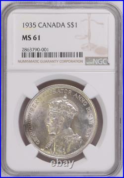 1935 Silver Dollar George-v S1$ Canada Km# 30 Low-pop Ngc Ms-61 Highest-grades