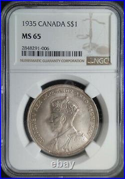 1935 Silver Dollar George-v S1$ Canada Km# 30 Low-pop Ngc Ms-65 Highest-grades