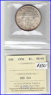 1936 $1 Canada Canadian Silver Dollar MS 65