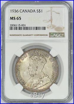 1936 Canada George V Silver Dollar $1 NGC MS65